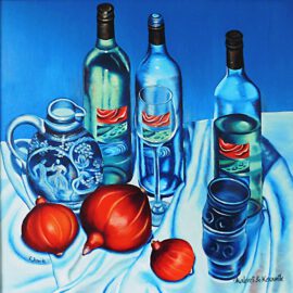 Blaues Stillleben mit Kürbissen Blaues Stillleben mit Kürbissen