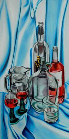 Stillleben Wein auf blauem Grund Stillleben Wein auf blauem Grund